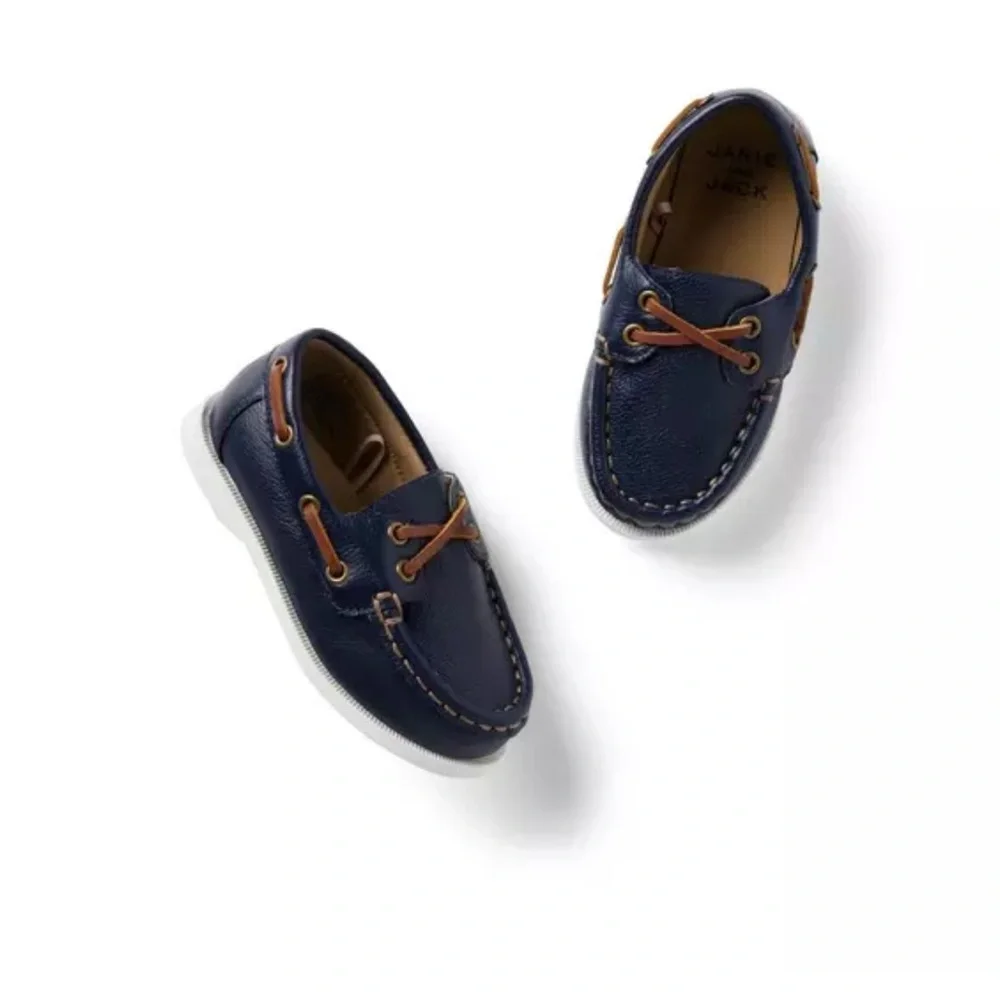 Janie & Jack Leather Baby Toddler Boat Shoe | Size 4c